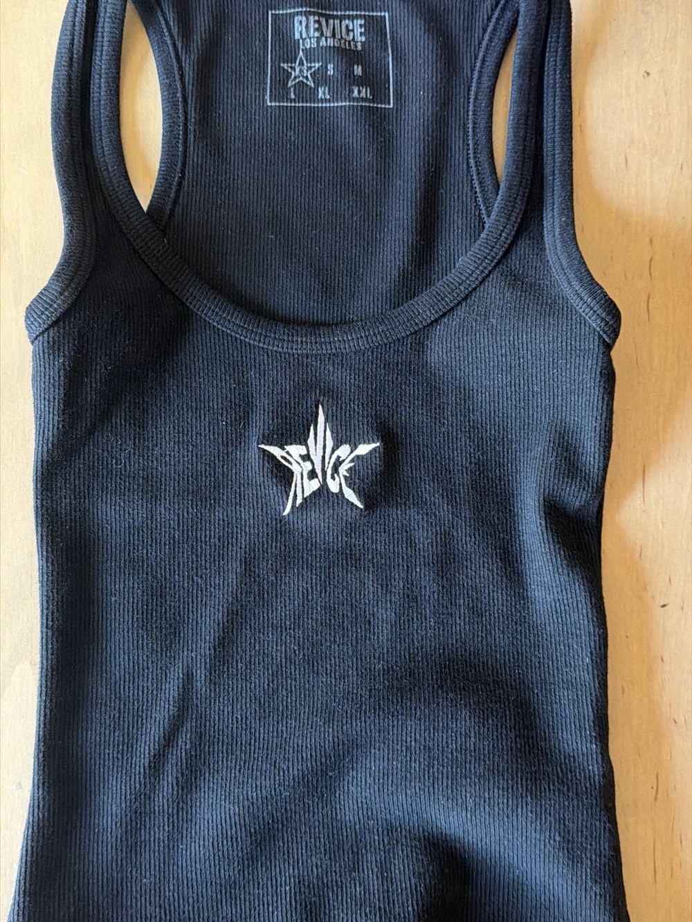 * NEW* REVICE Black Ribbed Tank with White Star Logo